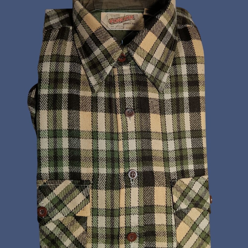 Vintage Small Flannel Shirt 1970's Mens Vanderbilt Plaid Deck Skater Acrylic NOS